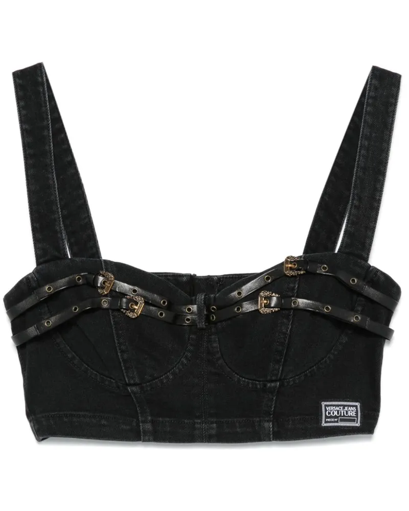 Versace Jeans Bustier Oberteil Aus Denim Schwarz