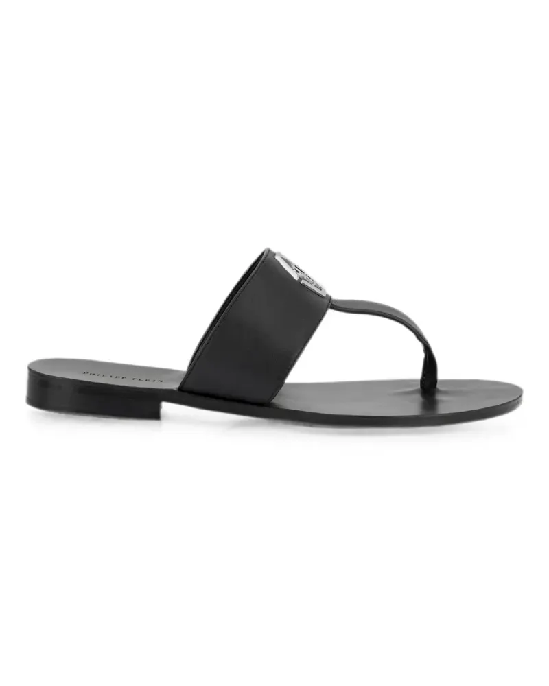 Philipp Plein Flache Hexagon Sandale aus Leder - Schwarz Schwarz