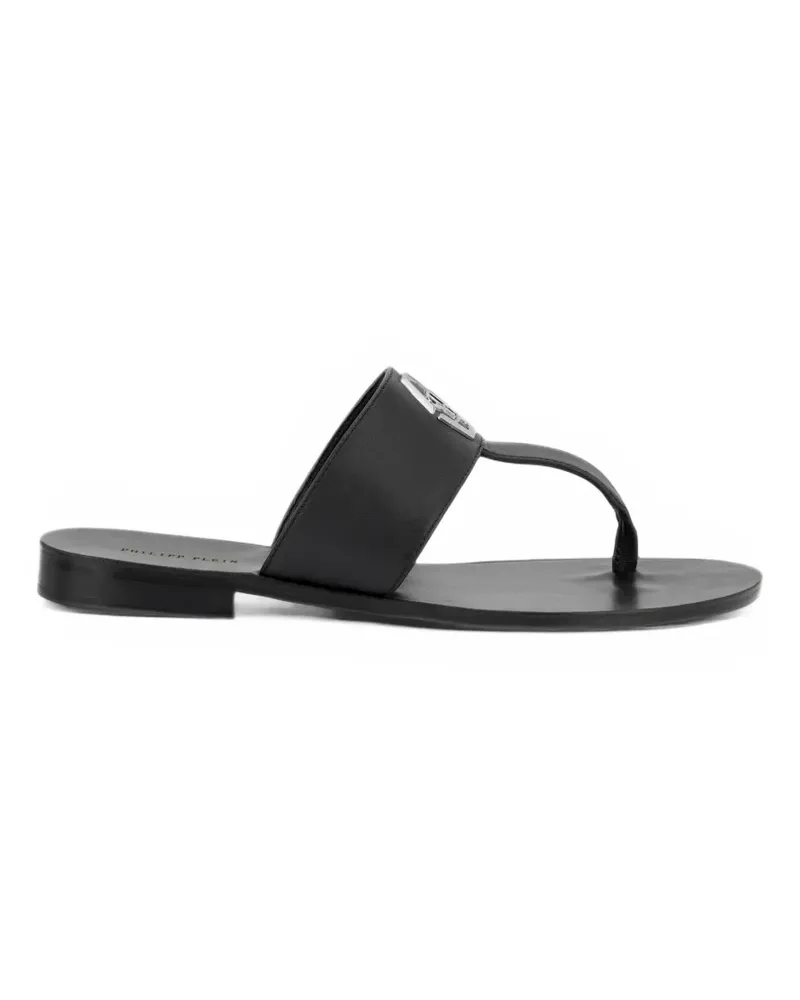 Philipp Plein Flache Hexagon Sandale aus Leder - Schwarz Schwarz