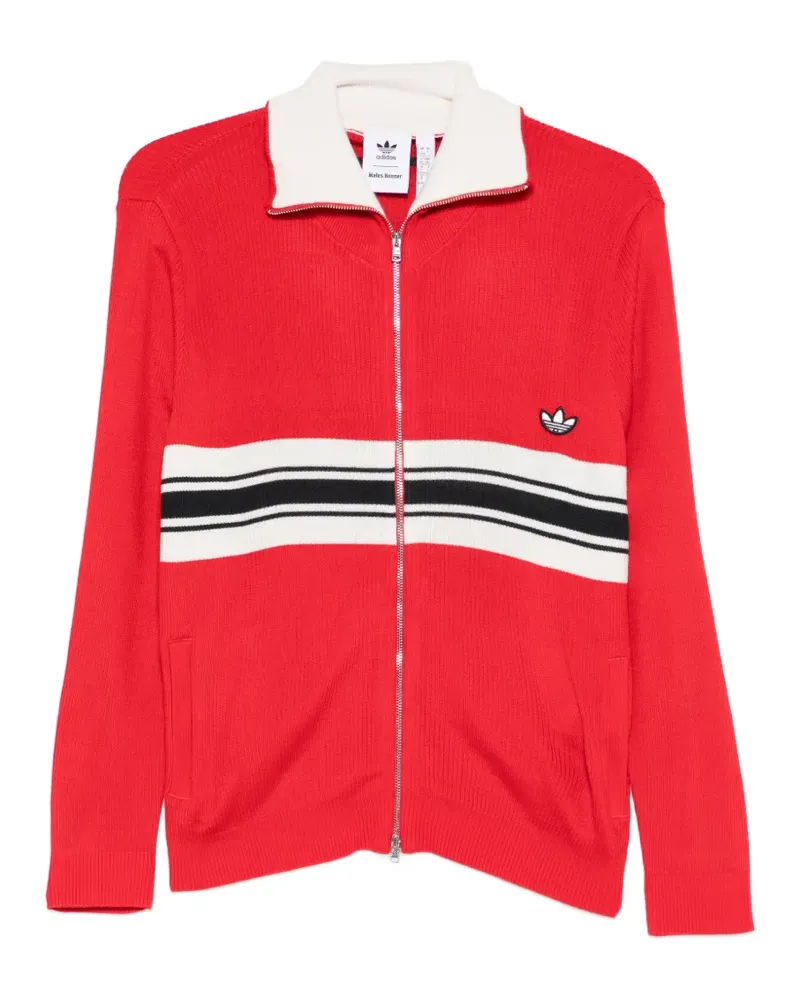 adidas Gestreifter Cardigan mit Logo-Stickerei - Rot Rot