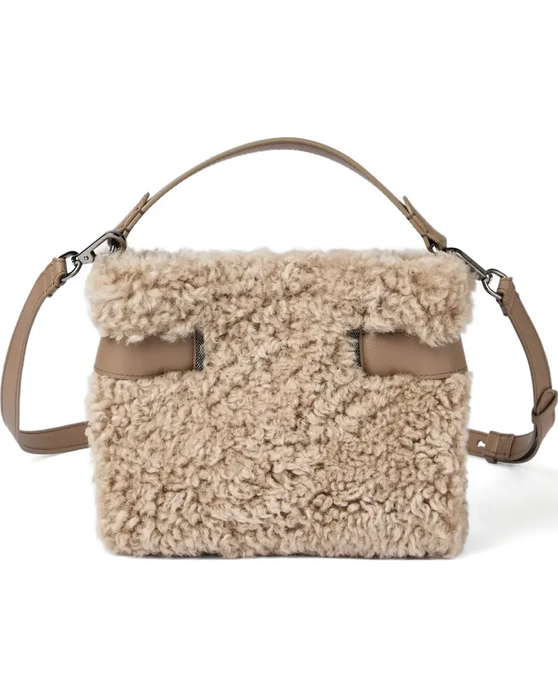 Brunello Cucinelli Mini Shearling-Handtasche - Nude Nude