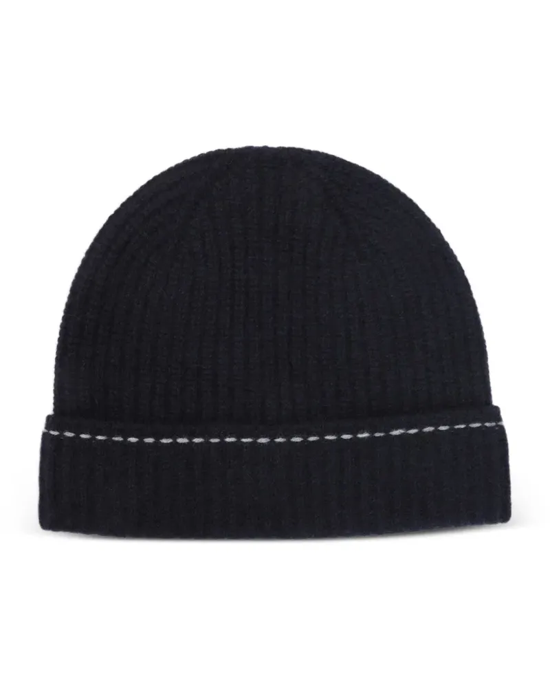 Kiton ribbed-knit contrast-stitch beanie hat - Blau Blau