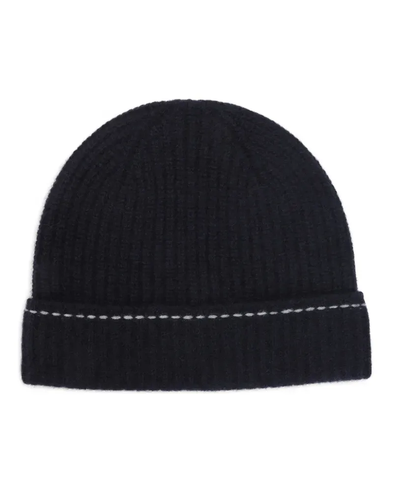 Kiton ribbed-knit contrast-stitch beanie hat - Blau Blau