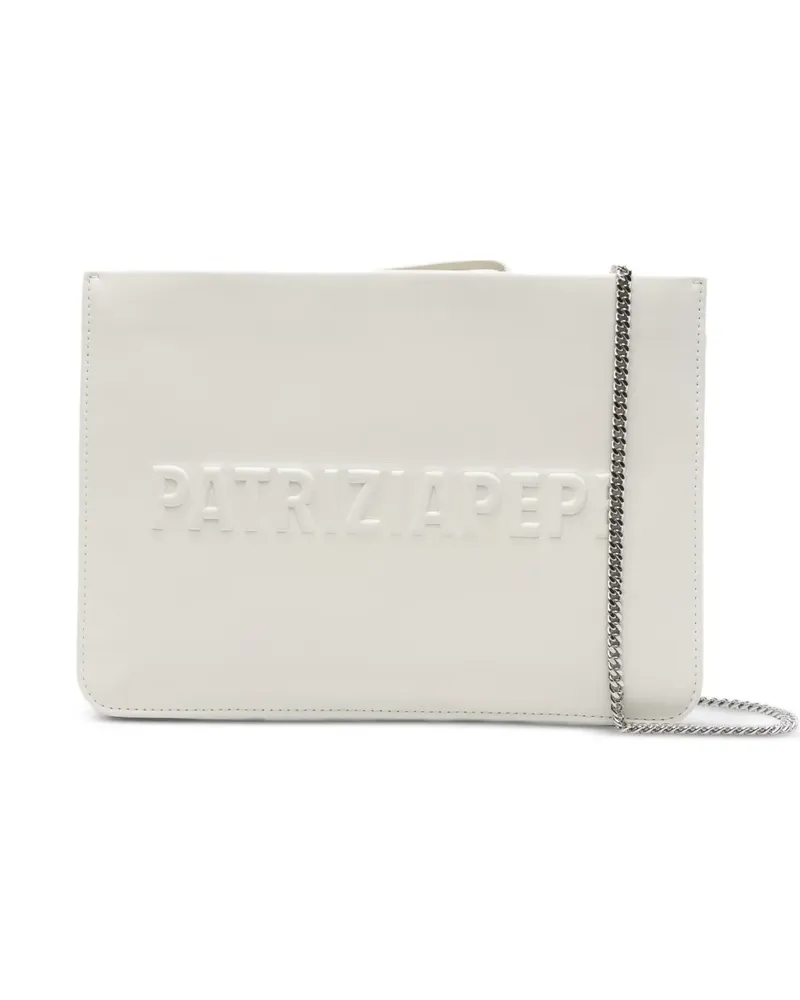 Patrizia Pepe IM)PERFECTION embossed-logo leather clutch bag - Weiß Weiß