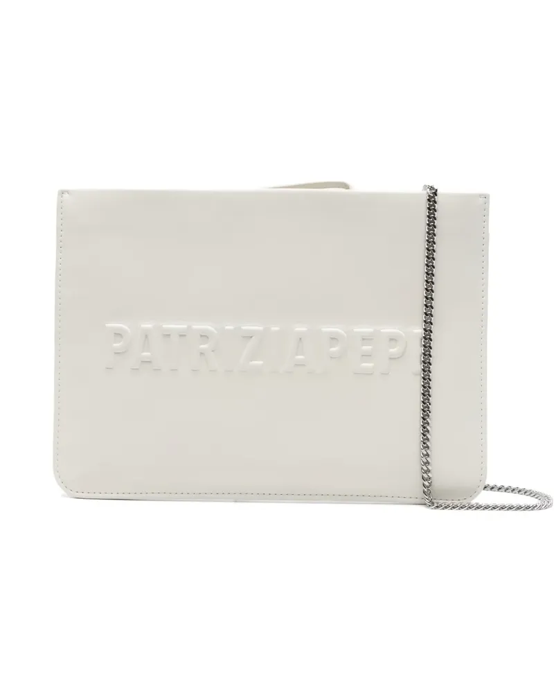 Patrizia Pepe IM)PERFECTION embossed-logo leather clutch bag - Weiß Weiß