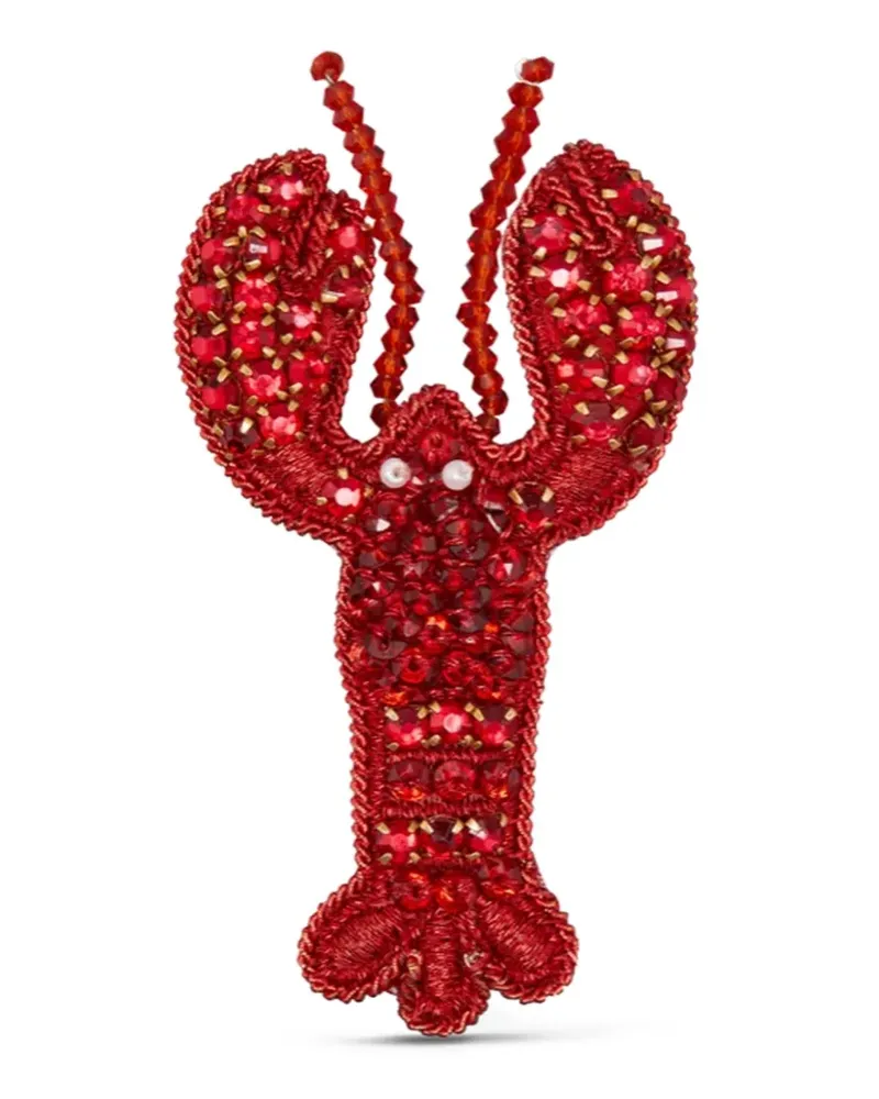 Thom Browne crystal-beaded lobster brooch - Rot Rot