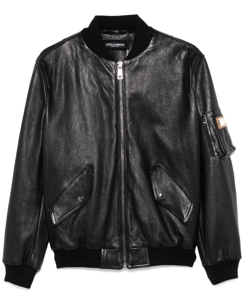 Dolce & Gabbana Klassische Lederjacke - Schwarz Schwarz