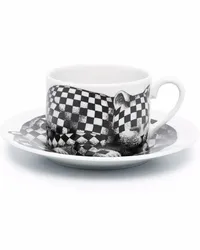 Fornasetti Teetasse und Untertasse Schwarz