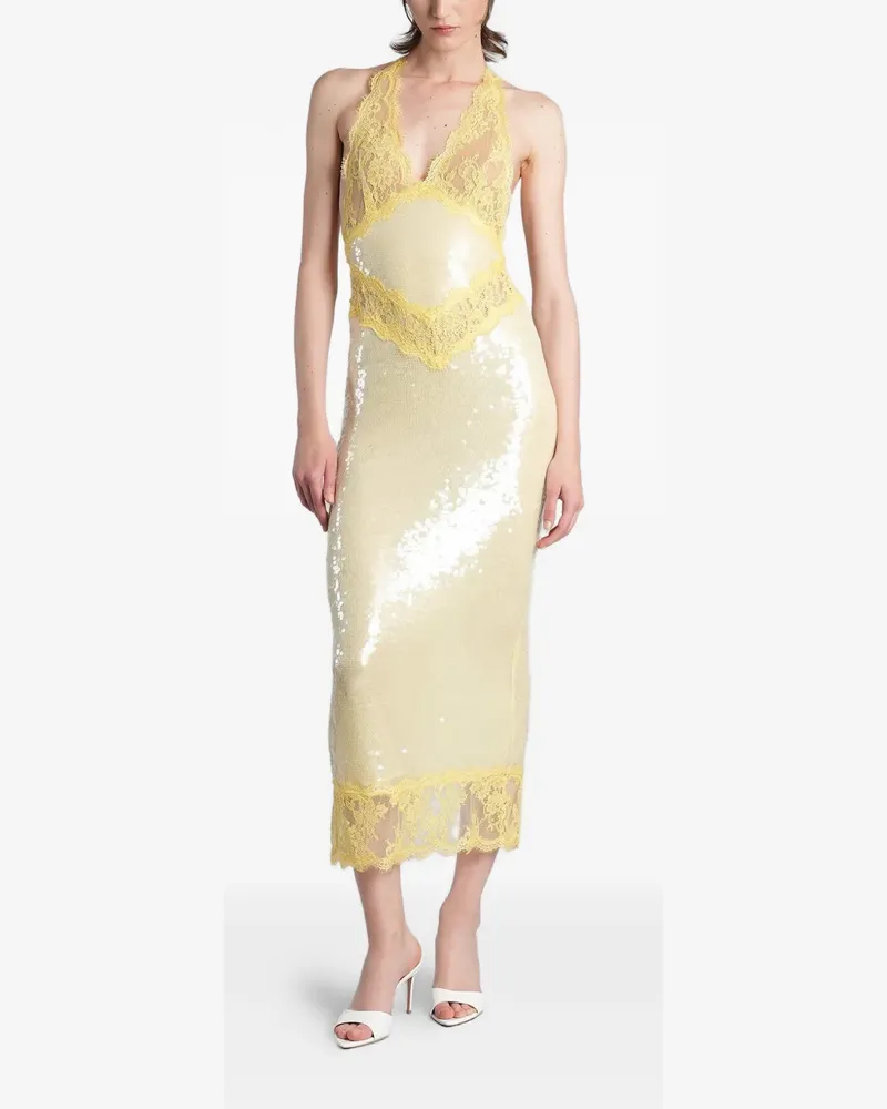 Retrofête Vicky sequin-embellished lace-trim midi dress - Gelb Gelb