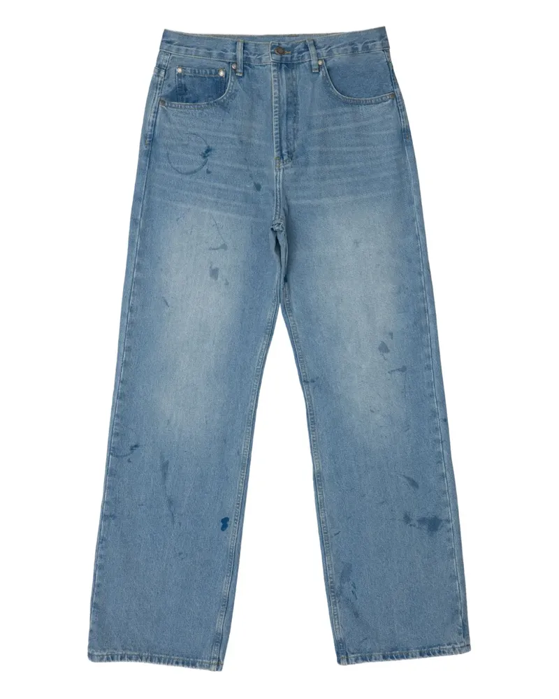 DOMREBEL Scuff Jeans mit Farbklecks-Print - Blau Blau