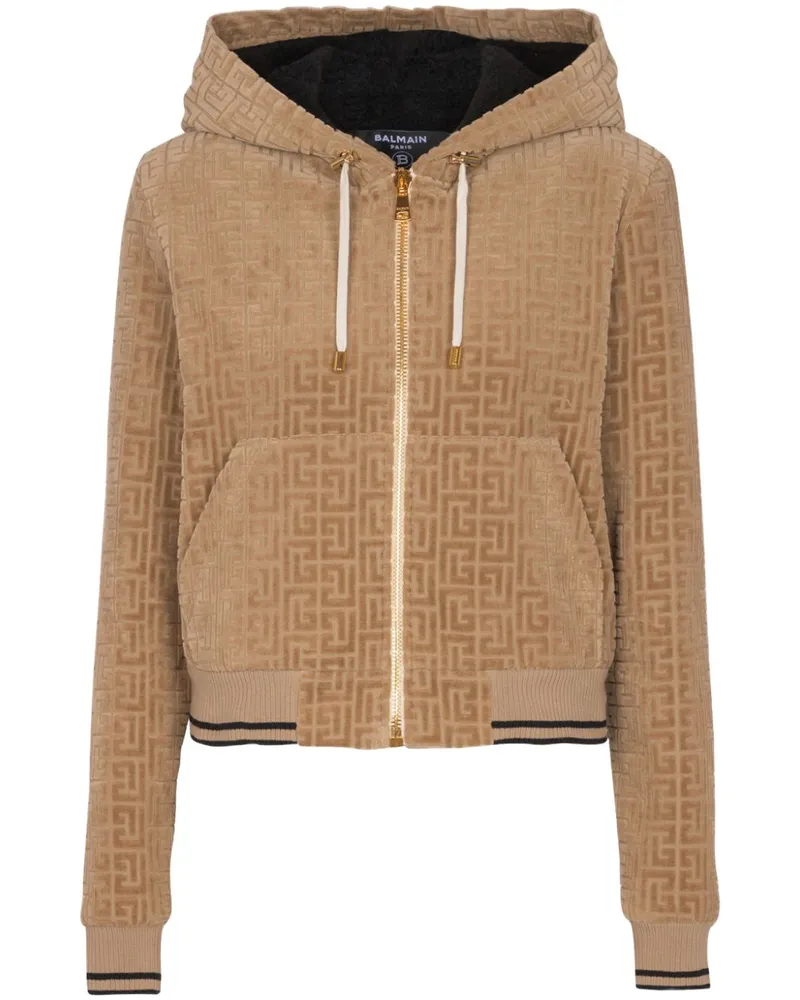 Balmain PB Labyrinth Hoodie aus Samt - Nude Nude