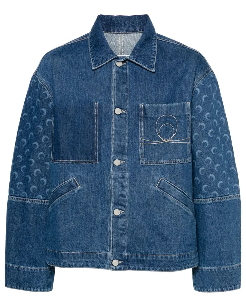 Marine Serre Jeansjacke mit Sichelmond-Print Blau