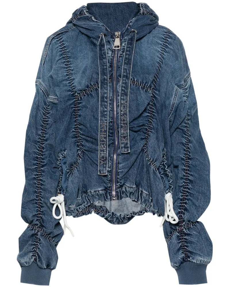 KHRISJOY Geraffte Jeansjacke mit Kapuze Blau