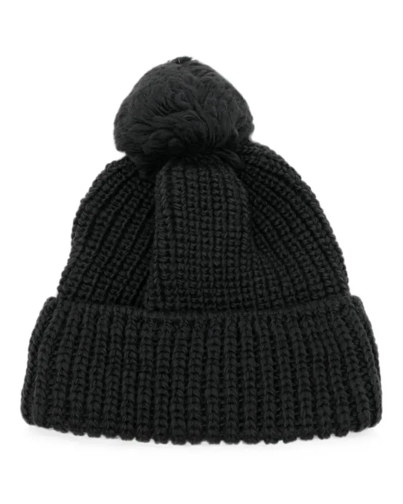 Yohji Yamamoto Grob gestrickte Beanie mit Pompon - Schwarz Schwarz
