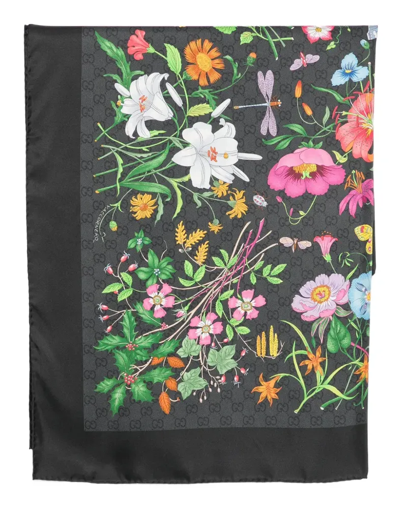 Gucci Flora print GG Supreme scarf - Schwarz Schwarz