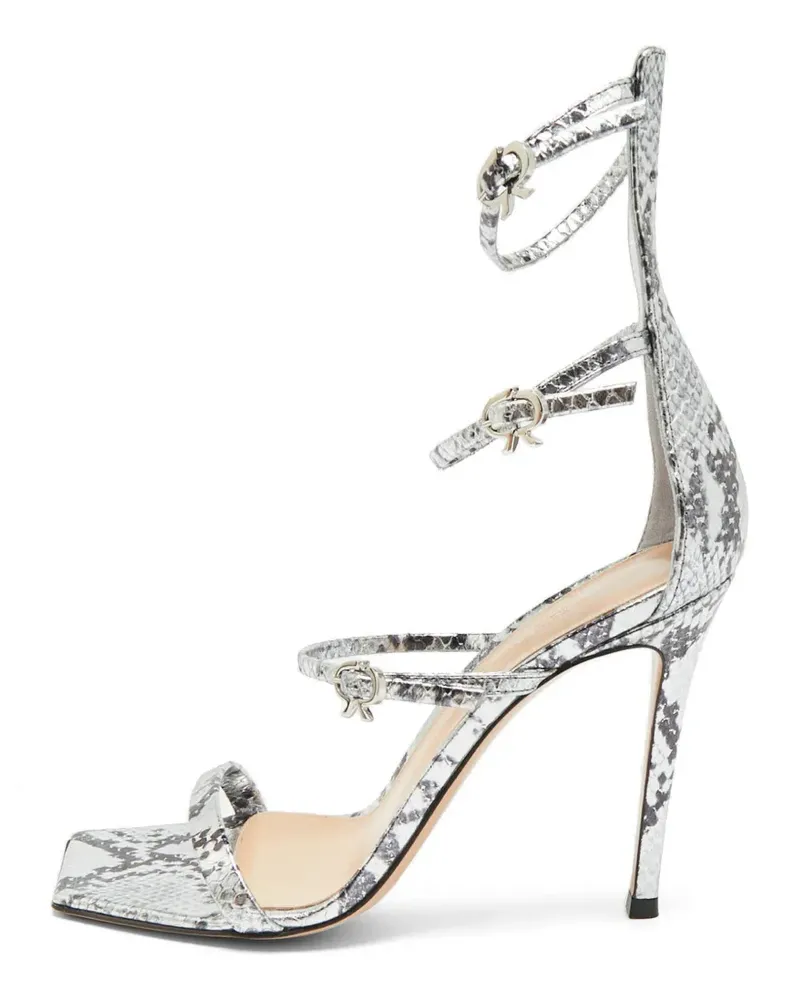 Gianvito Rossi Ribbon Uptown Sandalen mit Schlangen-Effekt - Silber Silber