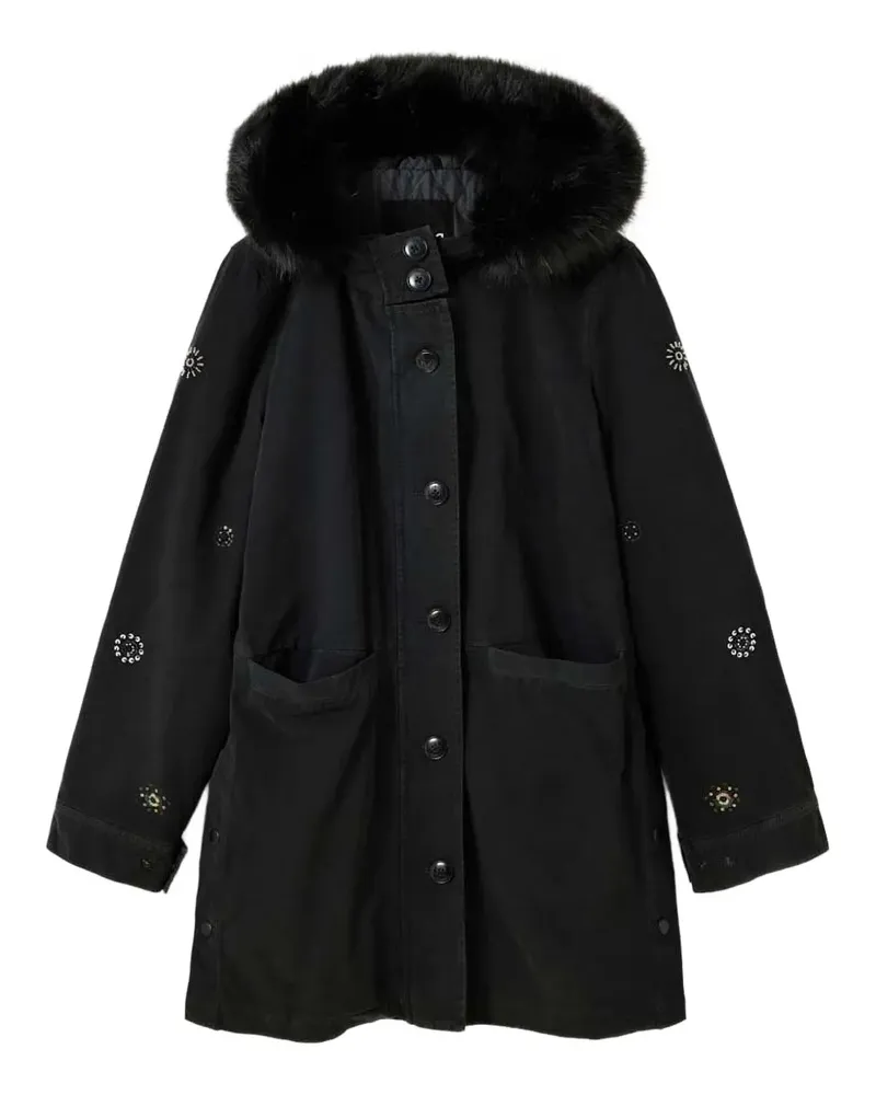 Desigual Verzierter Parka mit Pelzbesatz - Schwarz Schwarz