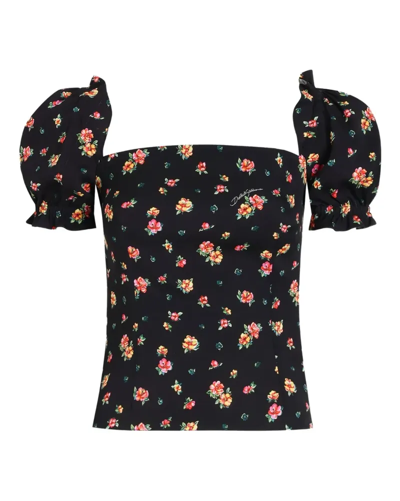 Dolce & Gabbana Flroale Bluse mit Puffärmeln - Schwarz Schwarz