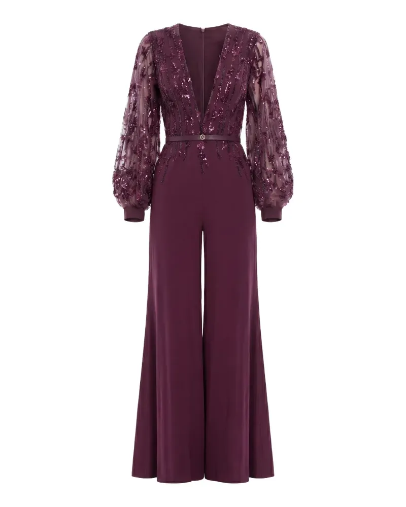 Saiid Kobeisy beaded V-neck belted jumpsuit - Violett Violett