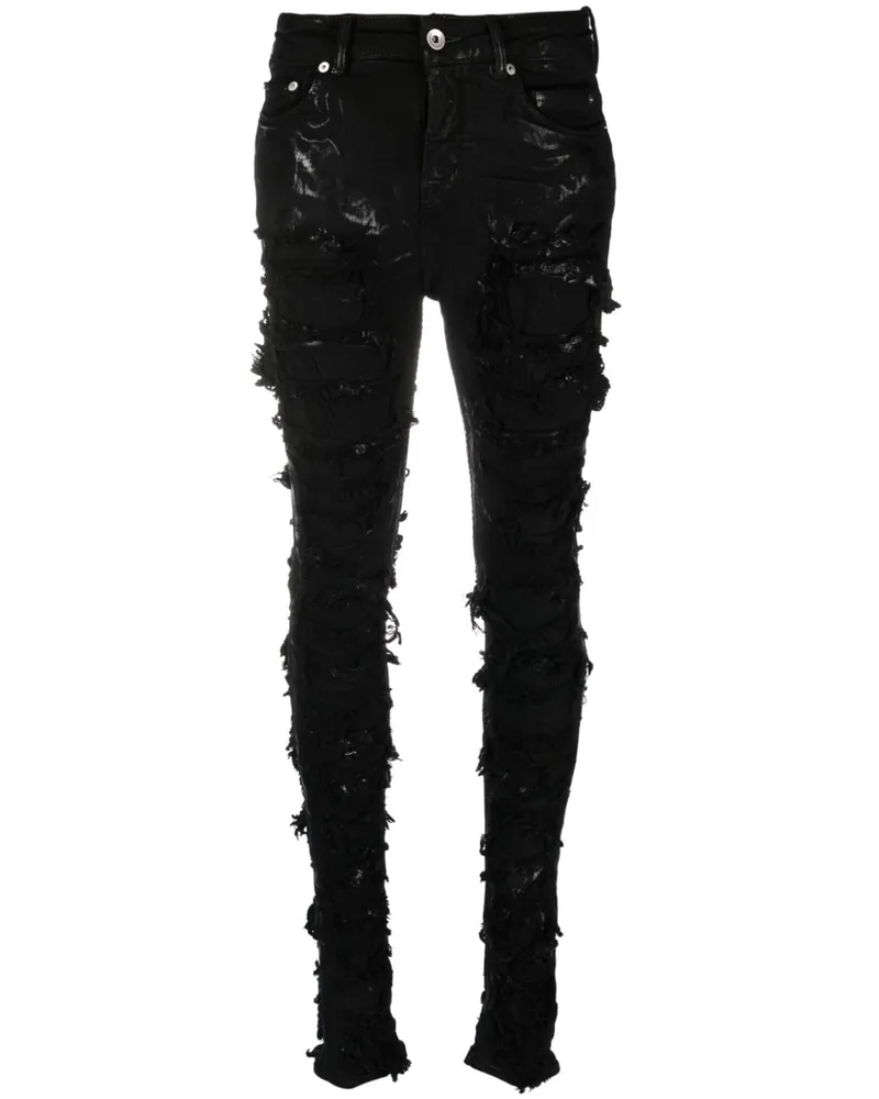 DRKSHDW by Rick Owens Detroit Skinny-Jeans in Distressed-Optik - Schwarz Schwarz