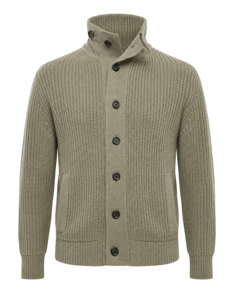 Paolo Pecora Milano Gerippter Cardigan mit Stehkragen - Grün Grün