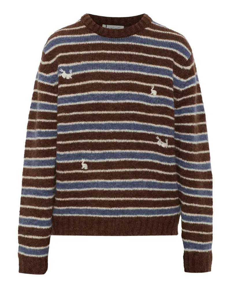Carne Bollente Gestreifter Pullover mit Hasenstickerei - Braun Braun