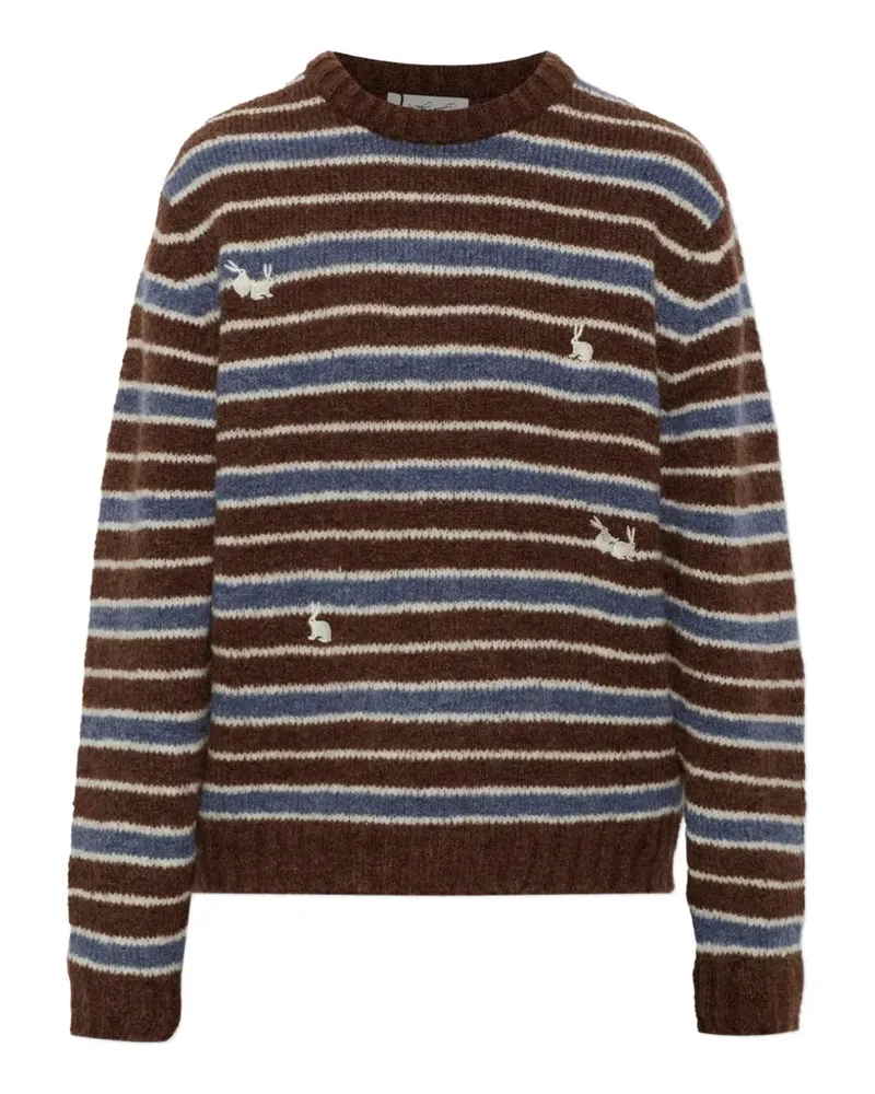 Carne Bollente rabbit-embroidered striped sweater - Braun Braun