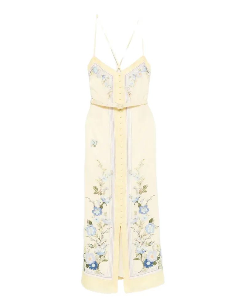 Self-Portrait floral-print midi dress - Gelb Gelb