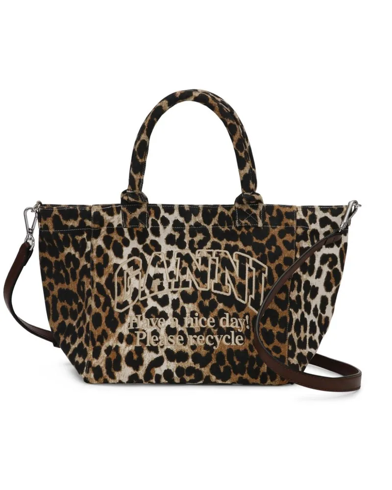 Ganni Kleine Tote Bag aus Leoparden-Print - Braun Braun
