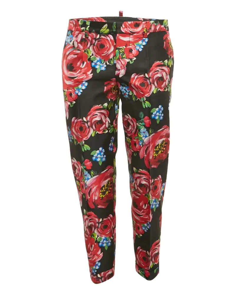 Dsquared2 Seidenhose mit Blumen-Print - Schwarz Schwarz