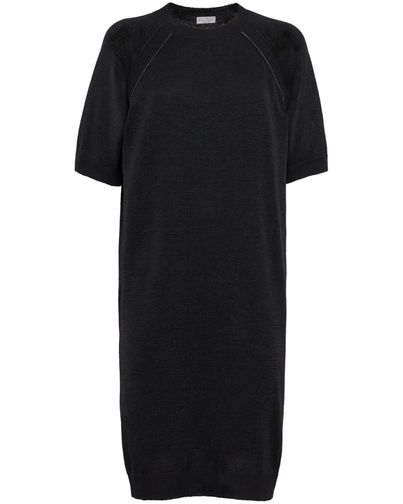 Brunello Cucinelli Fein gestricktes T-Shirtkleid - Grau Grau