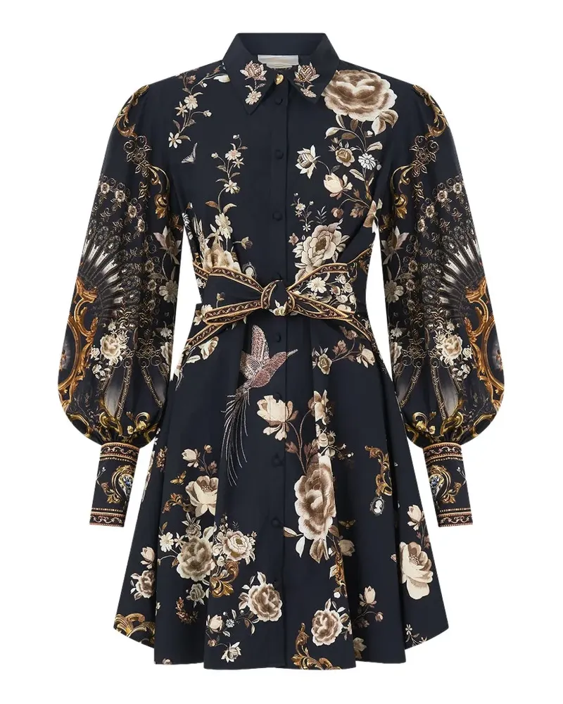 Camilla tie-waist floral shirt dress - Blau Blau