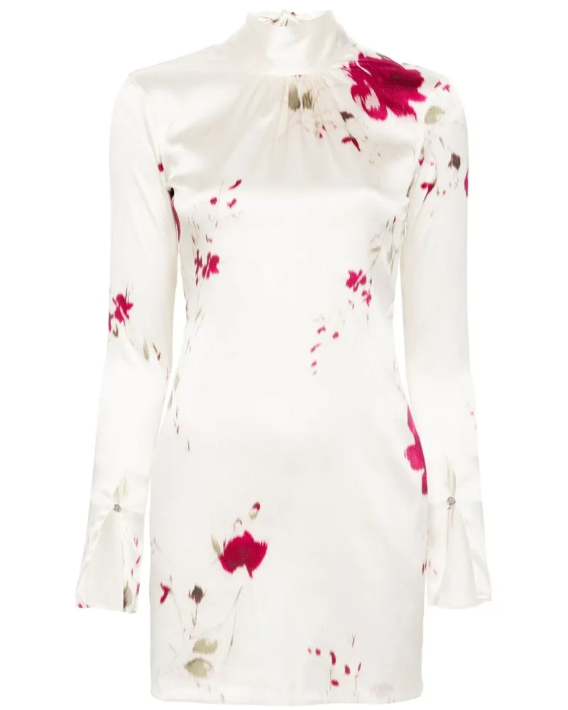 Blumarine Satin-Minikleid mit Rosen-Print Nude