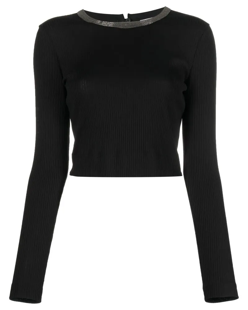 Brunello Cucinelli Langarmshirt mit Perlen - Schwarz Schwarz