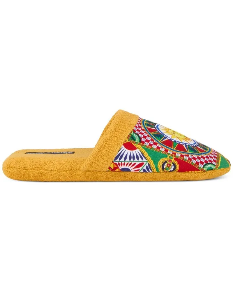 Dolce & Gabbana Slipper aus Frottee mit abstraktem Print - Gelb Gelb