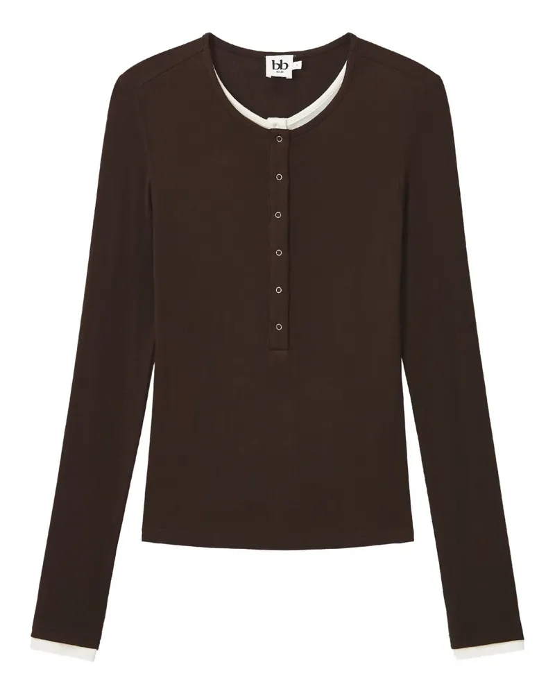b+ab Langarmshirt mit kurzer Knopfleiste - Braun Braun