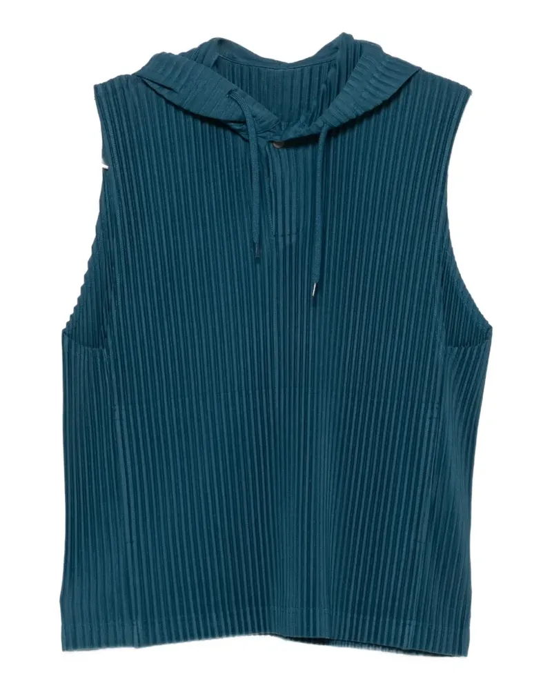 Issey Miyake Ärmelloser Hoodie mit Plissee-Effekt - Blau Blau