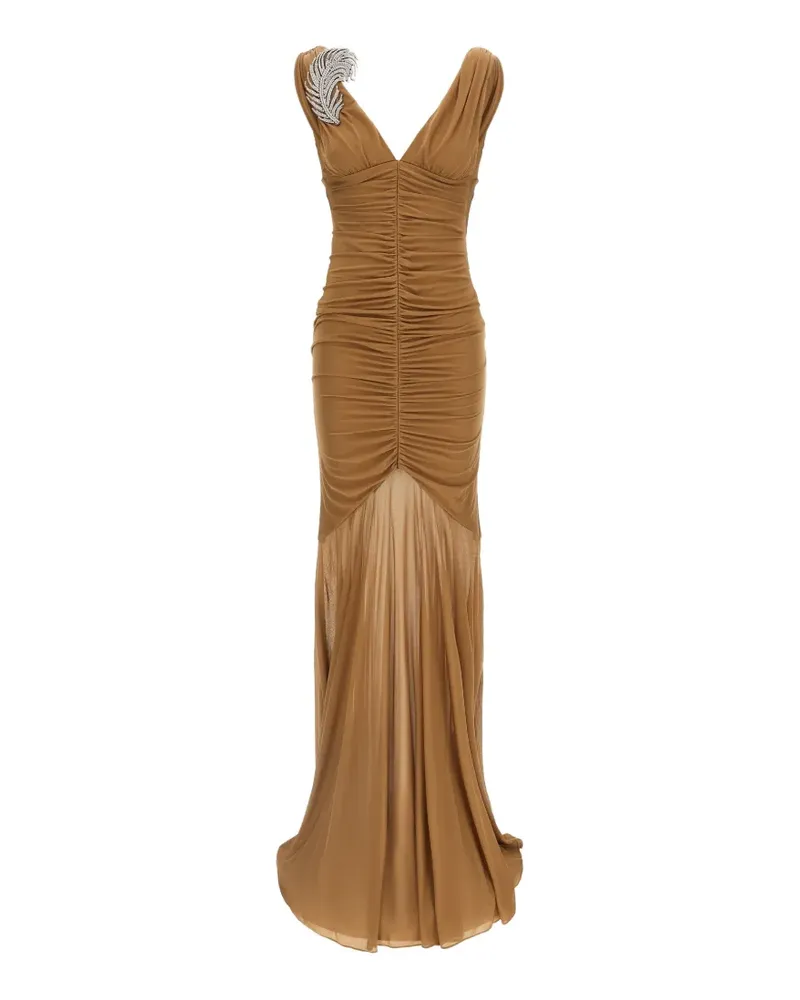 Giuseppe di Morabito V-neck rhinestone-brooch maxi dress - Braun Braun