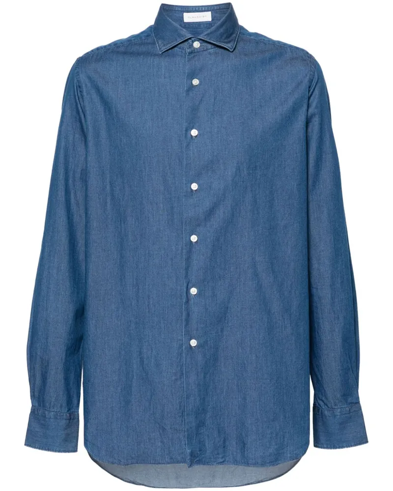 Glanshirt Jeanshemd mit langen Ärmeln - Blau Blau