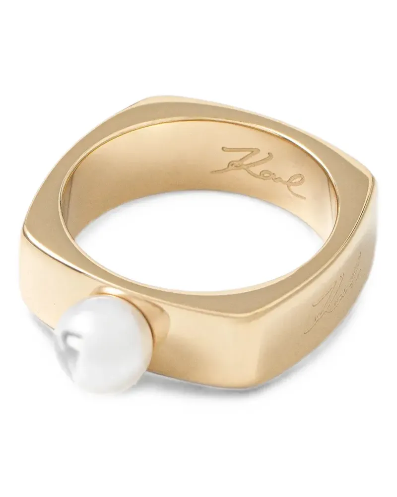 Karl Lagerfeld pearl-embellished square ring - Gold Gold