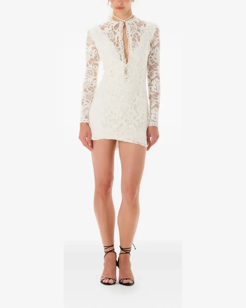 MANURÍ Minikleid mit Schleifenkragen - Weiß Weiß