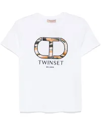 Twin-Set T-Shirt mit Logo-Stickerei Weiß