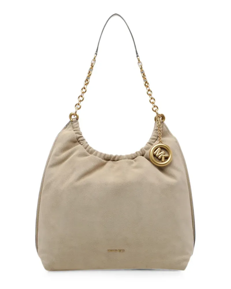 Michael Kors suede logo-charm shoulder bag - Nude Nude