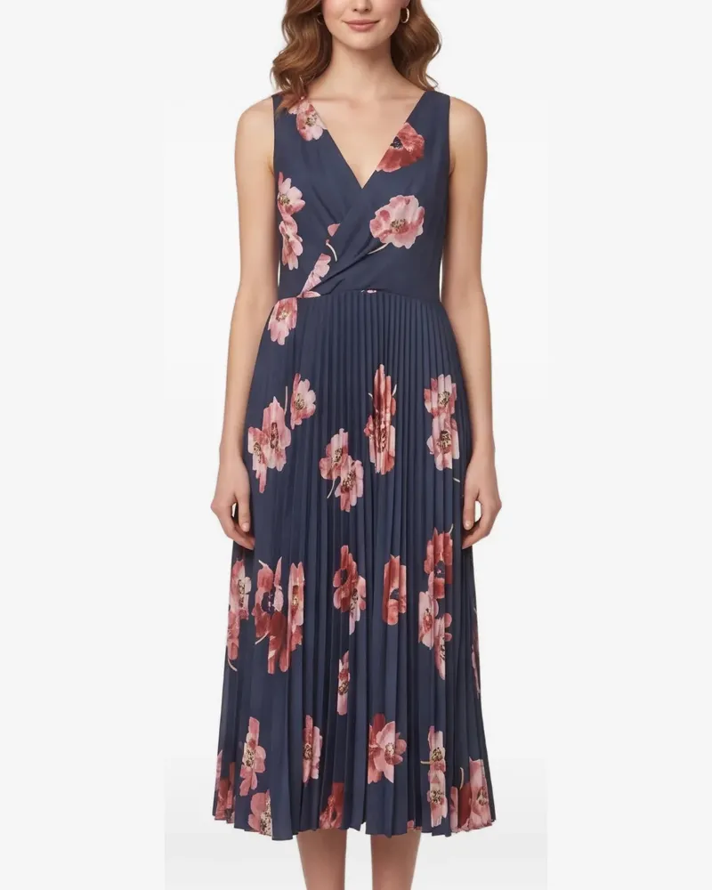 Vince Plissiertes Midikleid mit Blumenprint - Blau Blau