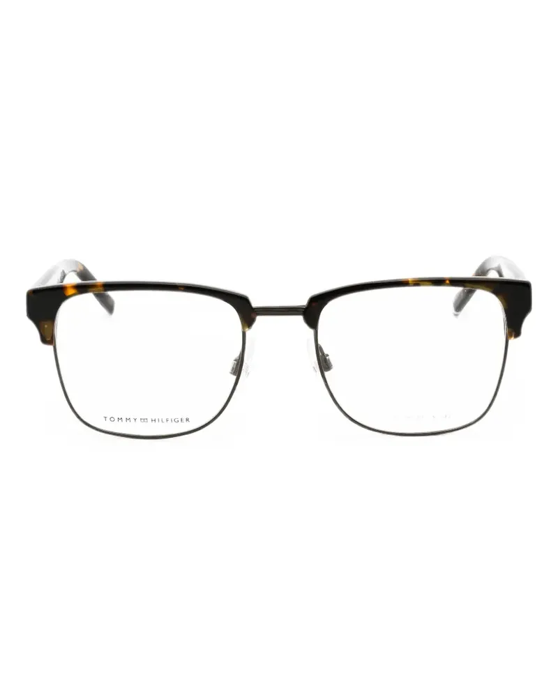 Tommy Hilfiger tortoiseshell-effect rectangle-frame glasses - Braun Braun