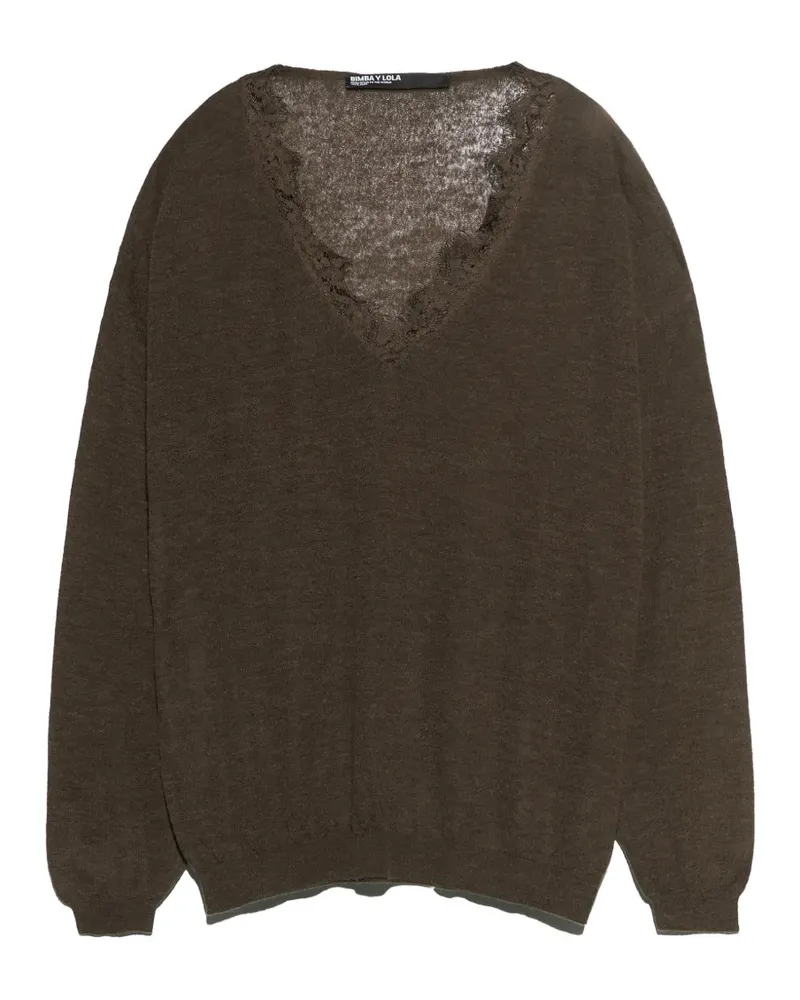 BIMBA Y LOLA Langer Pullover aus Schokoladenwolle und Spitze - Braun Braun