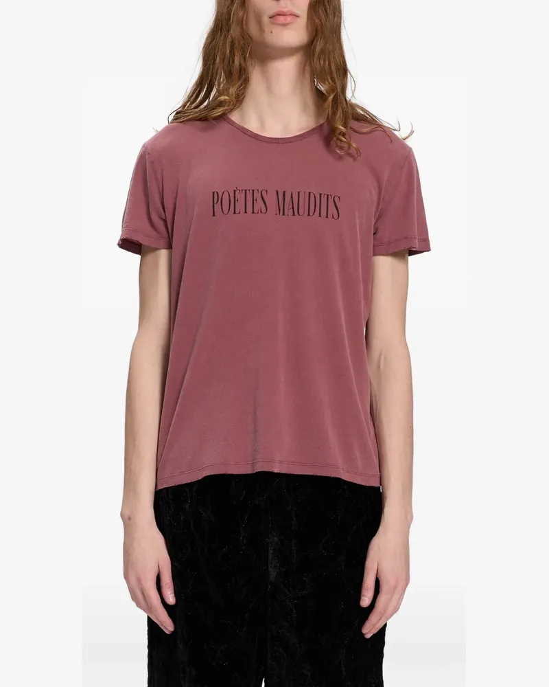 Ann Demeulemeester Distressed-T-Shirt mit Slogan-Print - Rot Rot