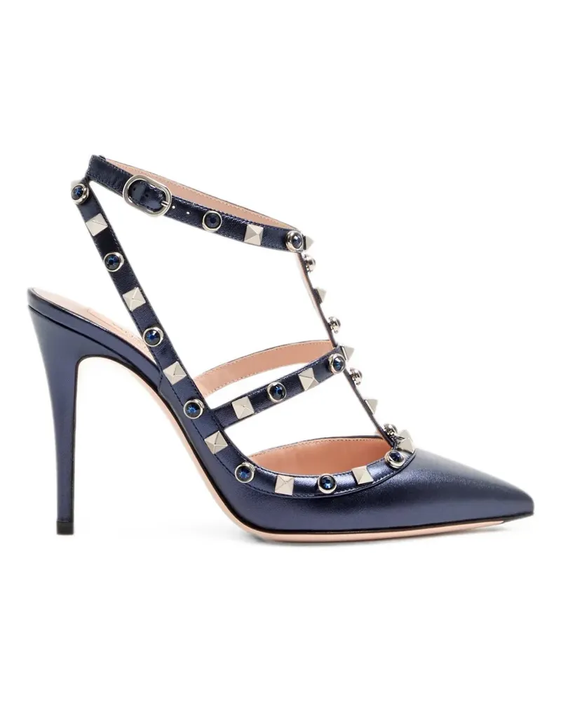 Valentino Garavani Rockstud pumps In laminated nappa with cabochon 100mm - Blau Blau