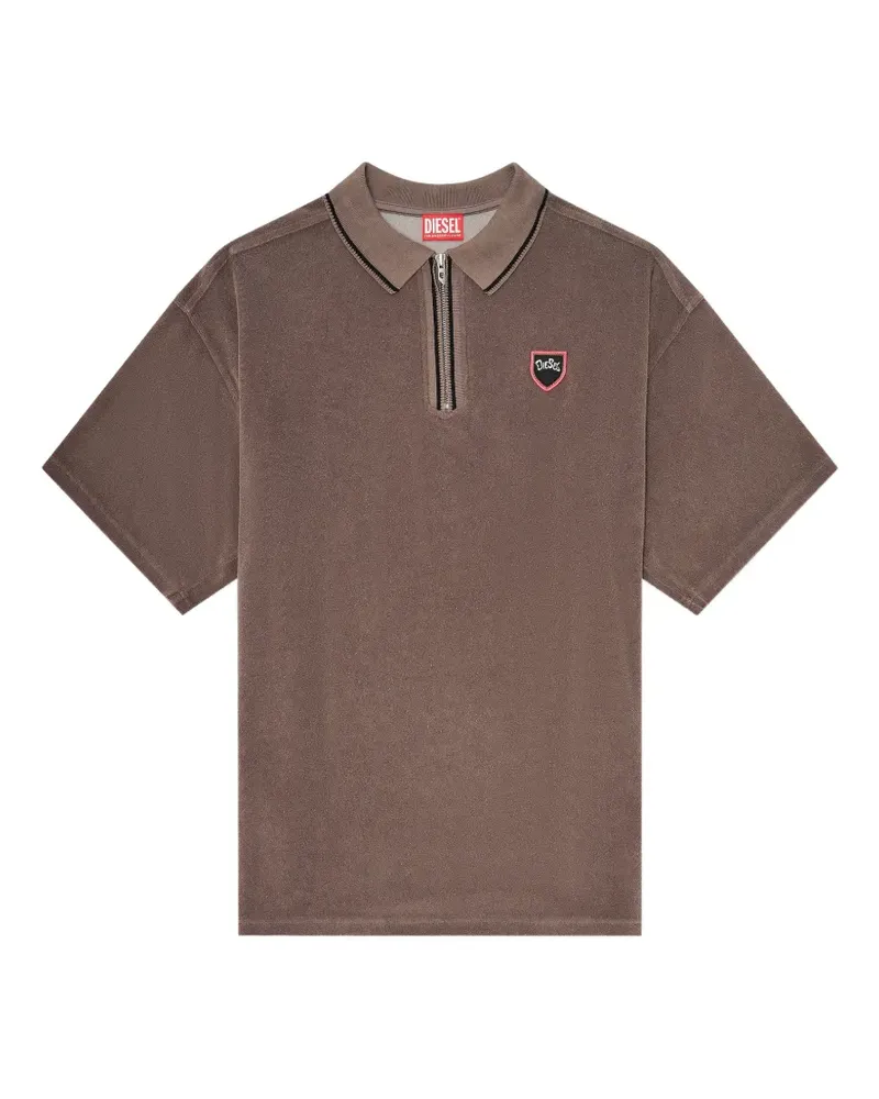 Diesel Poloshirt aus Chenille mit Shield-Patch - Braun Braun