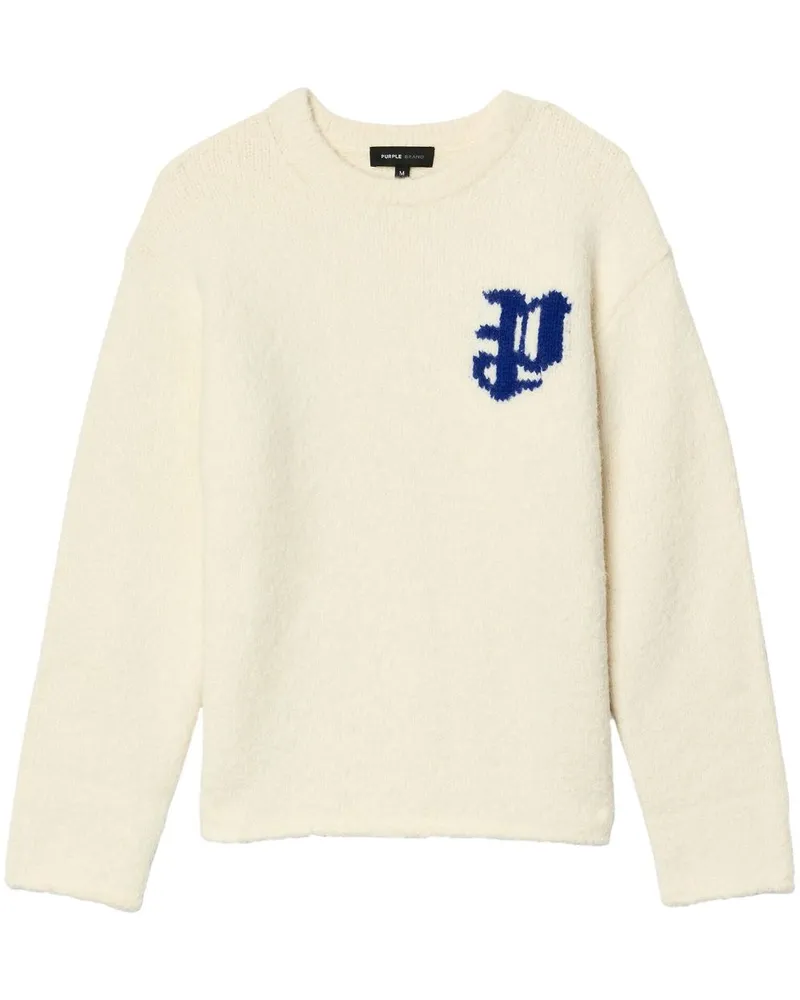 PURPLE BRAND Pullover mit Intarsien-Logo - Weiß Weiß